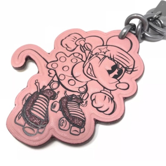 NEW Coach x Disney Minnie Mouse Glitter Keychain Fob Bag Charm F27709 PINK NWT - Picture 5 of 7